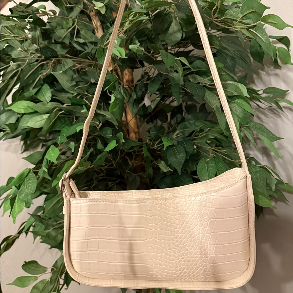 a new day Cream Croc-Textured Shoulder Bag